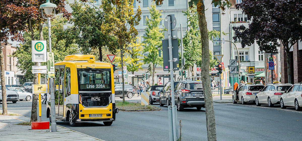 Automated public transportation in urban environments – Berlin is leading the way. A self-driving bus covering a regular scheduled route in Berlin.