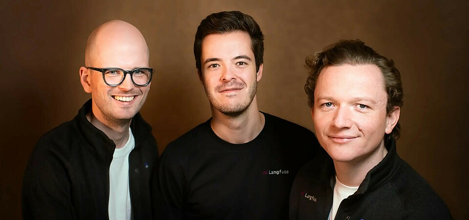 The Langfuse founders: Clemens Rawert (COO), Max Deichmann (CTO), Marc Klingen (CEO), 