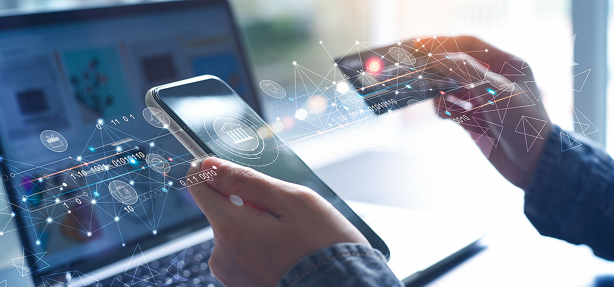 Berlin FinTech and SME synergy Smartphone with finance app, symbolizing Berlin’s FinTech SME solutions