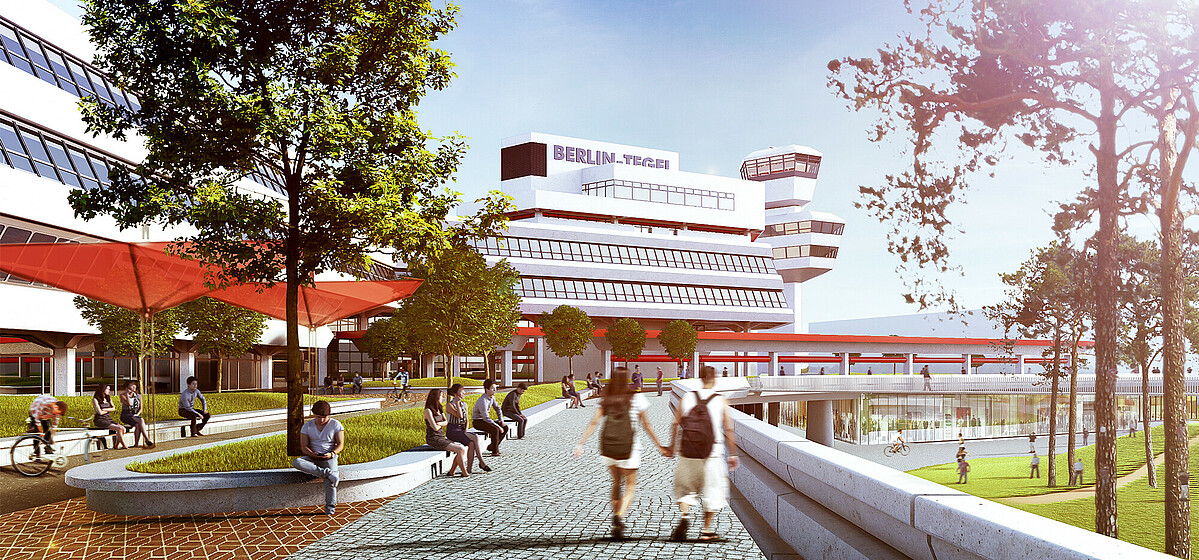 The iconic former Tegel airport building is now heart of an ambitious sustainable development project. Where once planes took off, now careers and businesses flourish. Working and studying at Berlin Tegel.